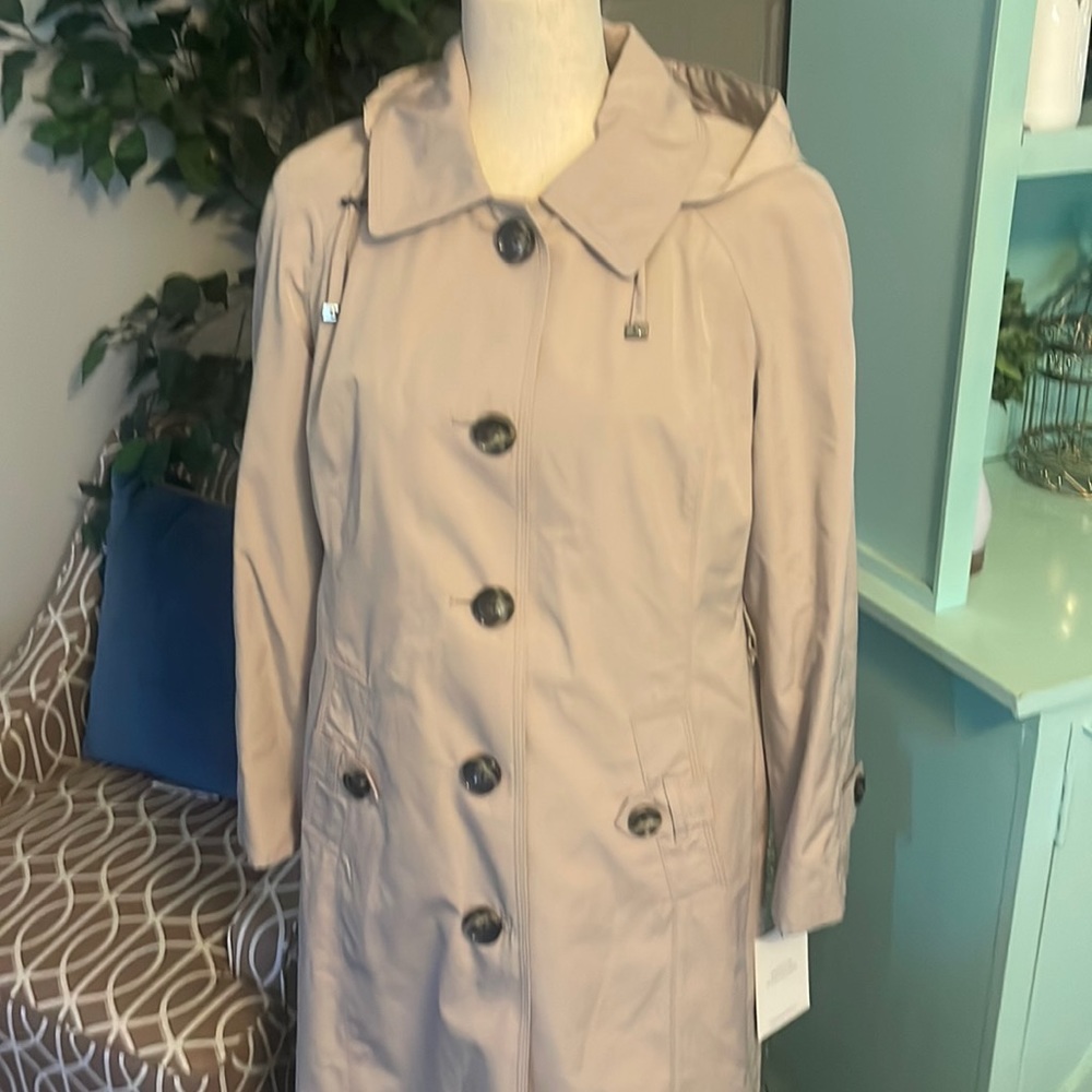 Brand New London Fog Single Breasted Hooded Petite Maxi Trench Coat